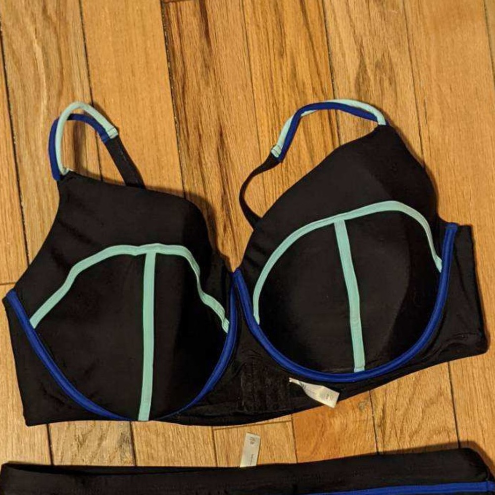 EUC Cacique Black with Blue Piping Bikini in 44F